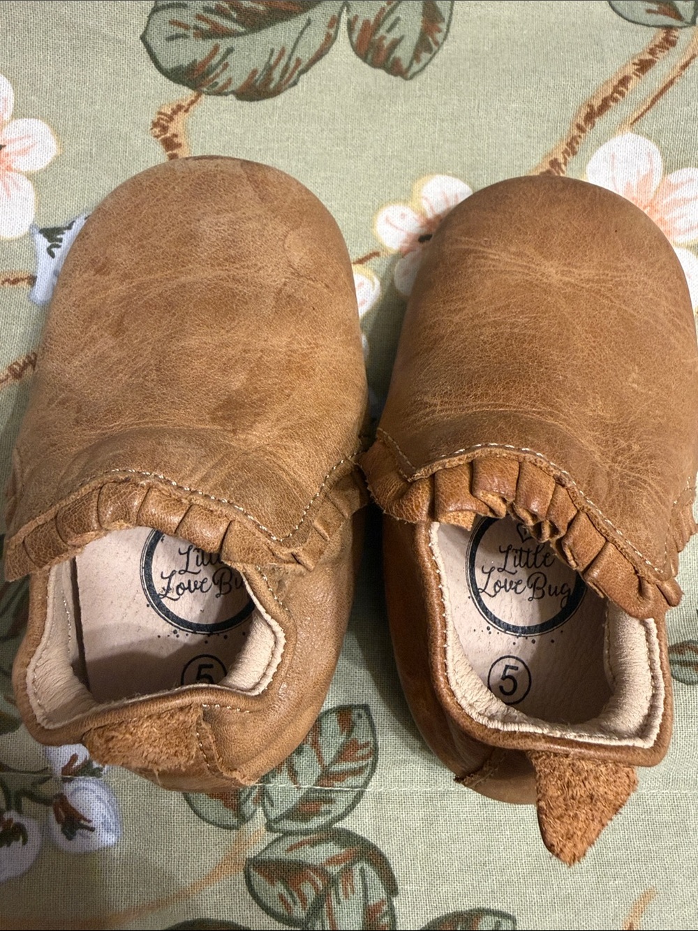 Little Love Bug Tan Leather Moccasins for Kids